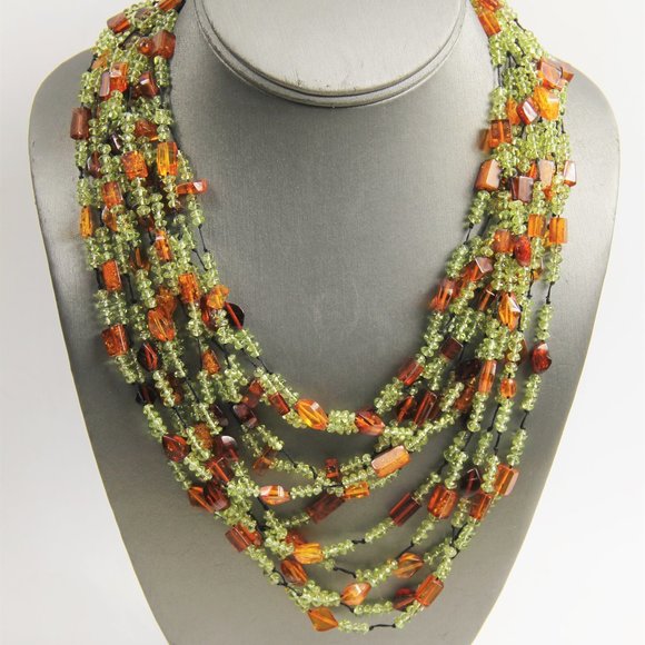 EVA NUEVA AMBER & PERIDOT STATEMENT NECKLACE IN BOX - Picture 1 of 5